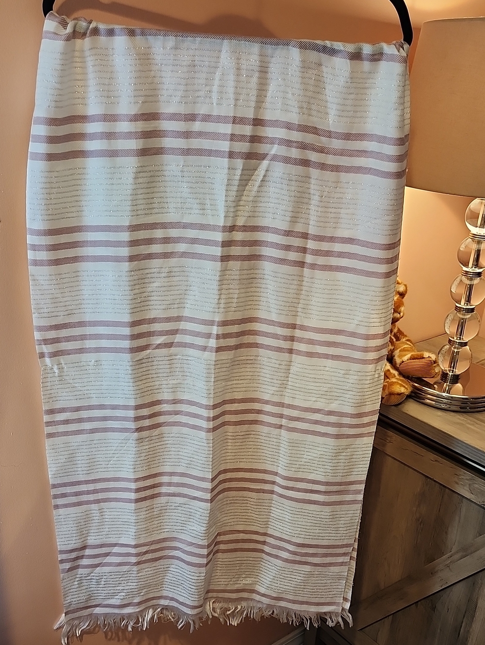 J. Crew Striped White and Mauve Women's Scarve